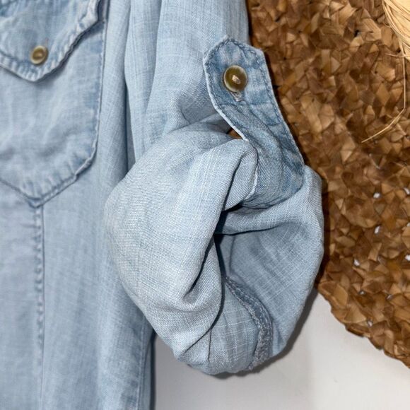 Cloth & Stone Western Style Tencel Chambray Denim Style Button Down Shirt Blue X - Picture 4 of 12